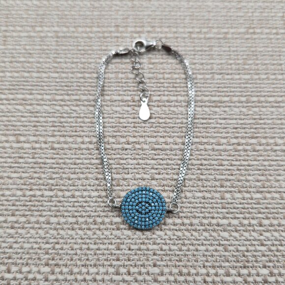 Jewelry - 6.5+1 Inch Sterling Silver Circle Pavement Stone Bracelet A6469